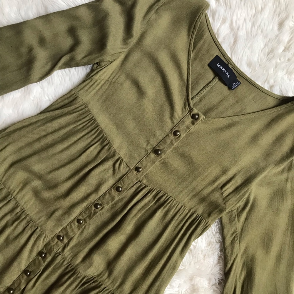 Minkpink Olive Green Long Sleeve Tiered Tunic Dress